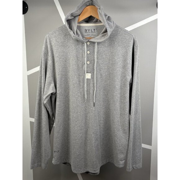BYLT Drop Cut Hooded Henley Gray Men’s XL Pullover Jersey Long Sleeve - Picture 1 of 13